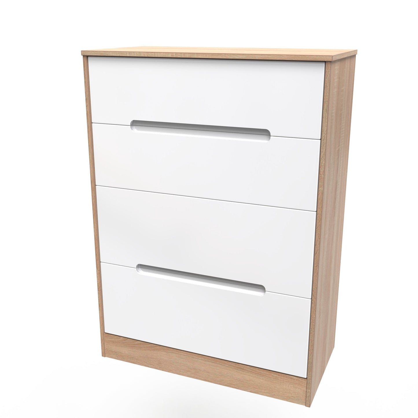Monaco Tall Chest of Drawers White & Oak 4 Drawers 107cm
