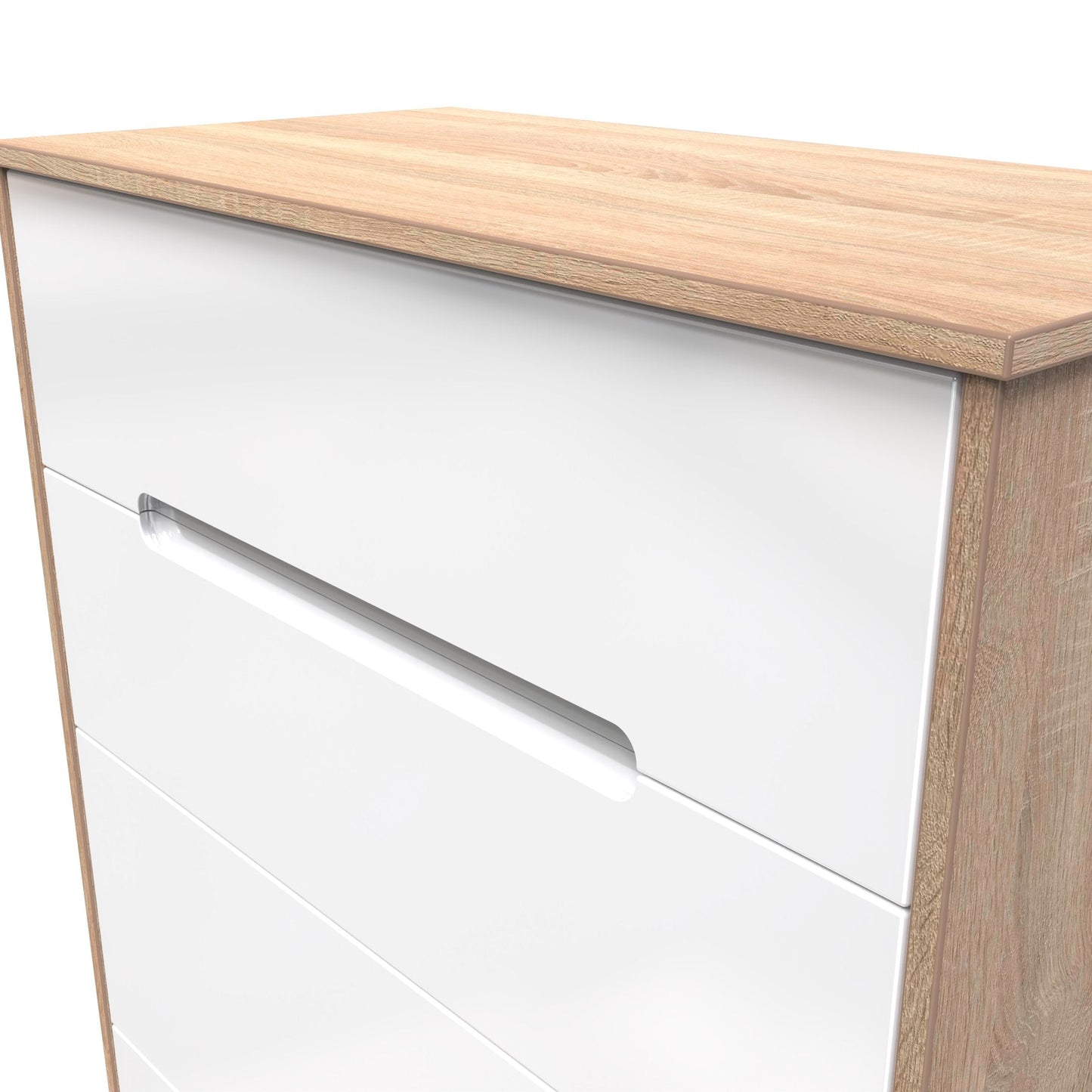 Monaco Tall Chest of Drawers White & Oak 4 Drawers 107cm