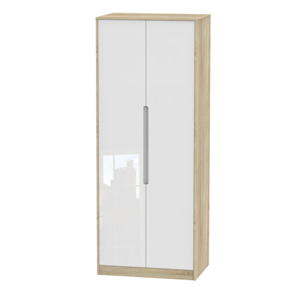 Monaco Tall Wardrobe White & Oak 2 Doors 1 Shelf 198cm