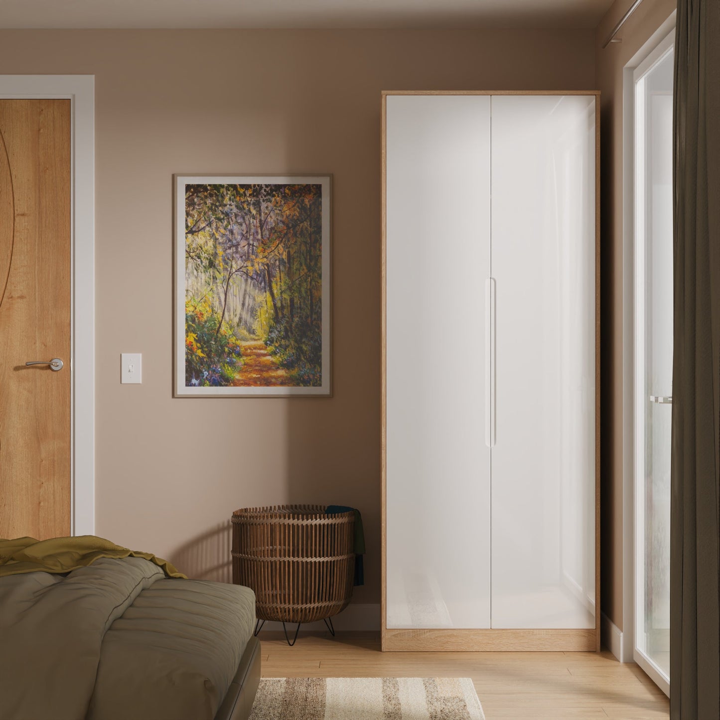 Monaco Tall Wardrobe White & Oak 2 Doors 1 Shelf 198cm