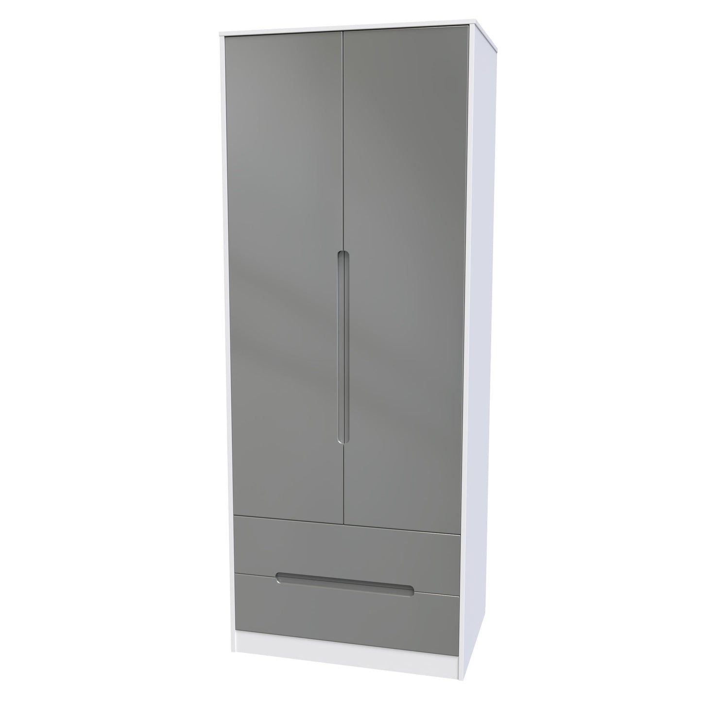 Monaco Tall Wardrobe Grey & White 2 Doors 2 Drawers 198cm