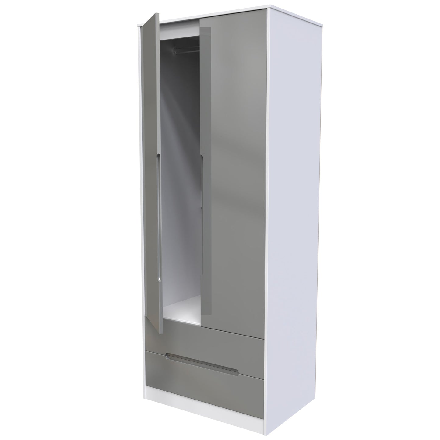 Monaco Tall Wardrobe Grey & White 2 Doors 2 Drawers 198cm