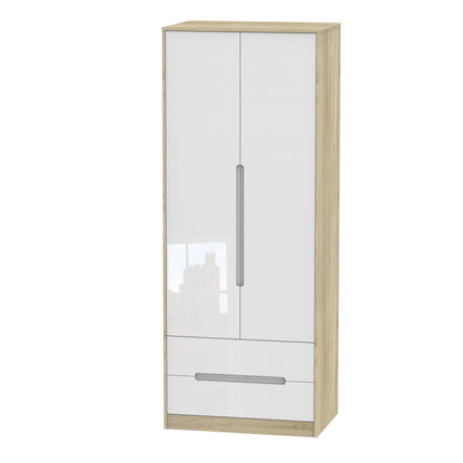 Monaco Tall Wardrobe White & Oak 2 Doors 2 Drawers 198cm