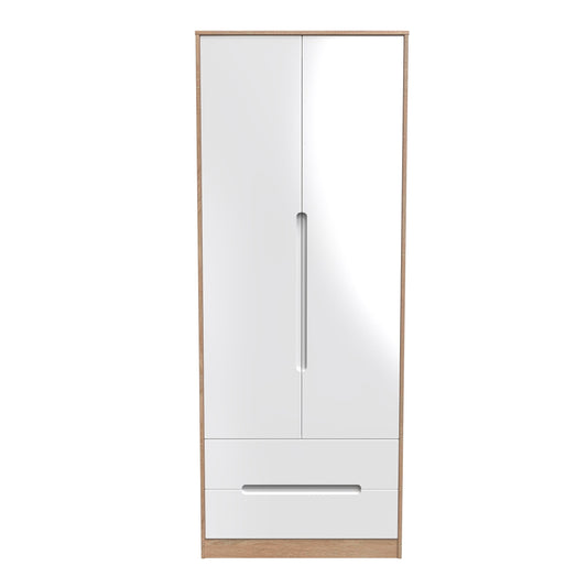Monaco Tall Wardrobe White & Oak 2 Doors 2 Drawers 198cm