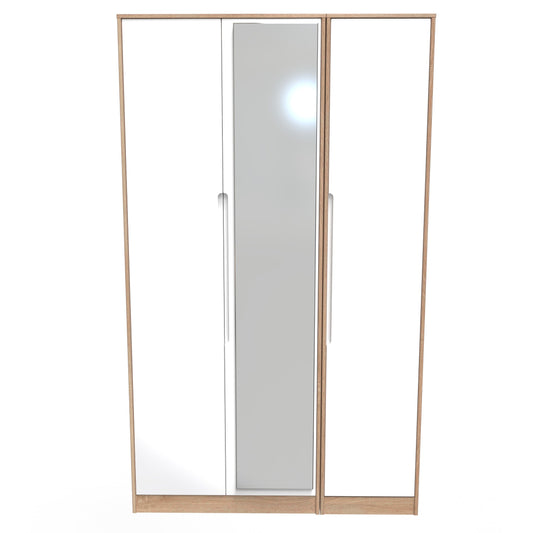 Monaco Tall Mirror Wardrobe White & Oak 1 Shelf 198cm
