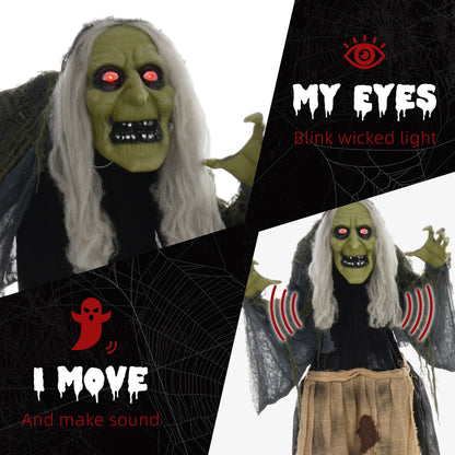 Animated Hunchback Witch Halloween Decoration - 160cm
