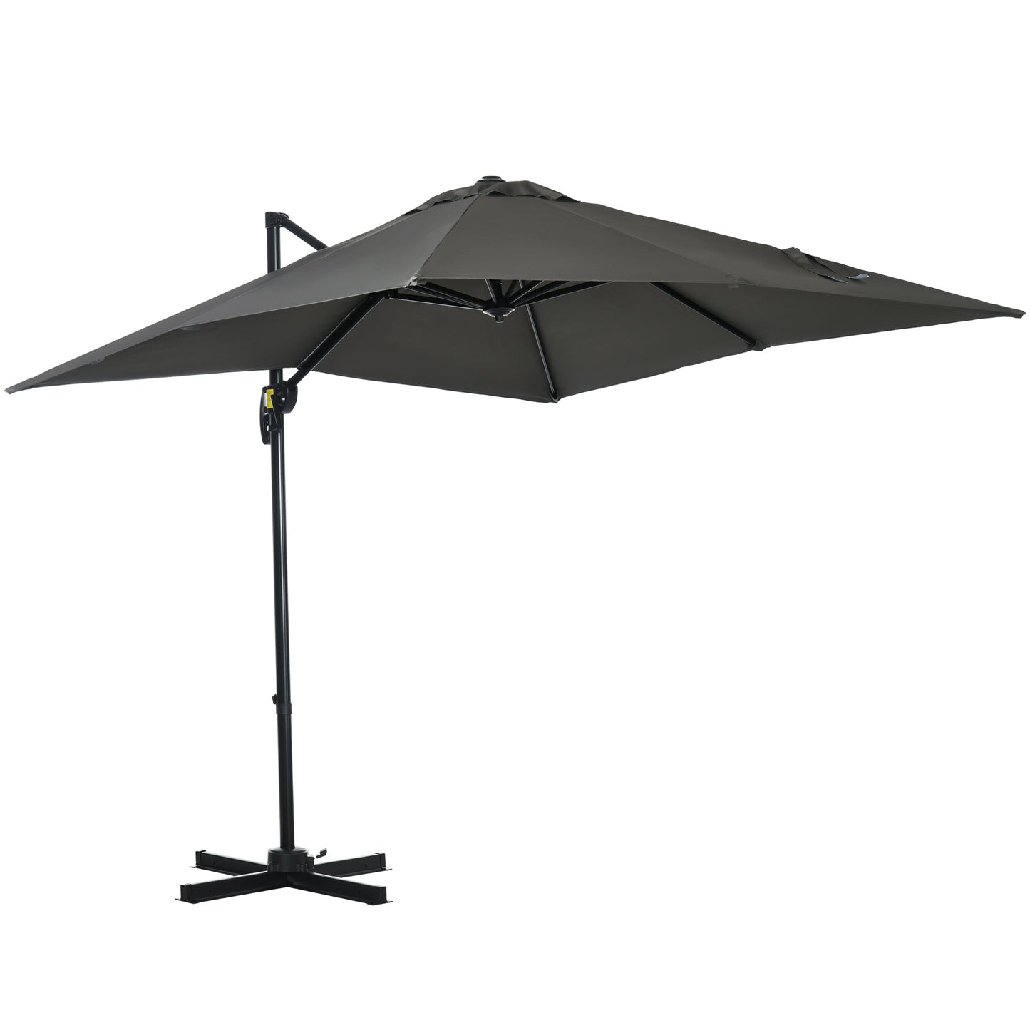 2.5 x 2.5m Patio Offset Parasol Umbrella Cantilever Hanging Aluminium Sun Shade Canopy Shelter 360° Rotation with Crank Handle and Cross Base Primary Image