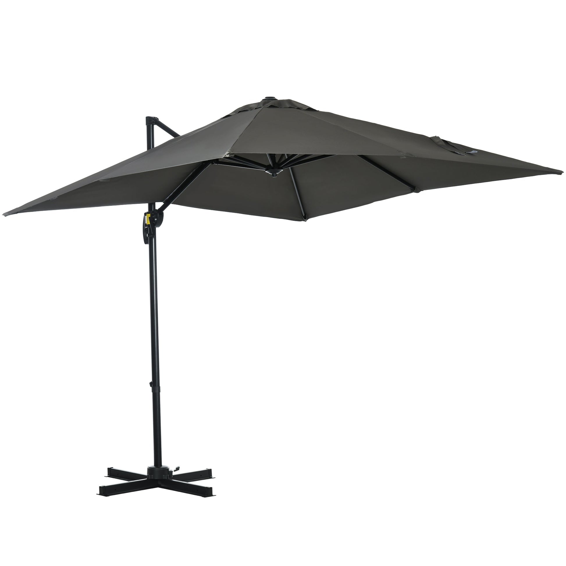 2.5 x 2.5m Patio Offset Parasol Umbrella Cantilever Hanging Aluminium Sun Shade Canopy Shelter 360° Rotation with Crank Handle and Cross Base Primary Image