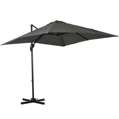 2.5 x 2.5m Patio Offset Parasol Umbrella Cantilever Hanging Aluminium Sun Shade Canopy Shelter 360° Rotation with Crank Handle and Cross Base Primary Image