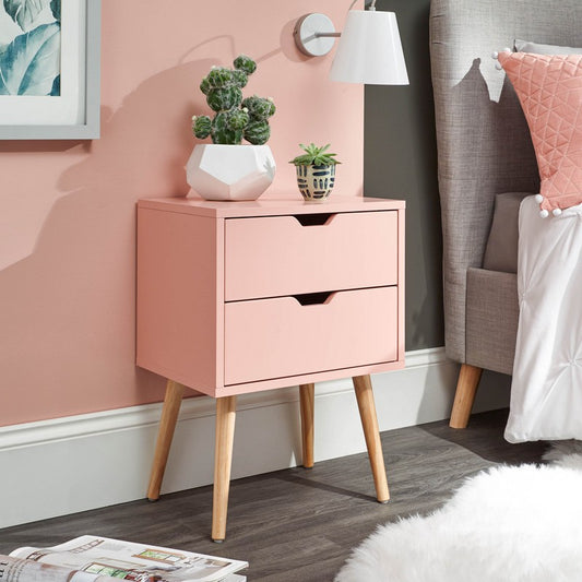 GFW Nyborg Bedside Table Pink 2 Drawers