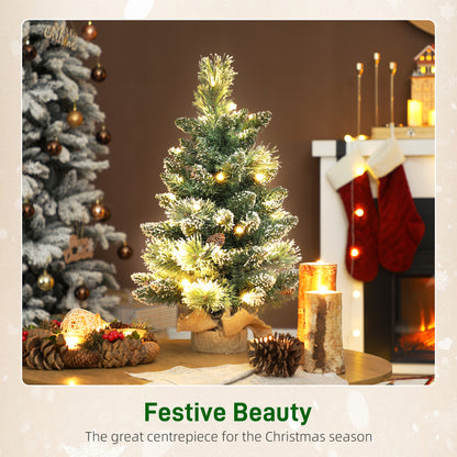 2ft Prelit Christmas Tree Artificial - White Frosted Green Ornament Warm White 64 Tips