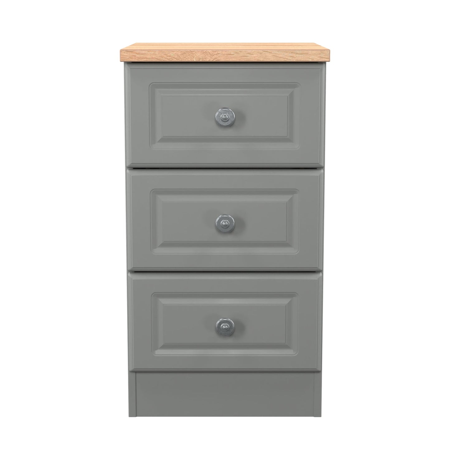 Norfolk Bedside Table Grey & Light Oak 3 Drawers 37cm