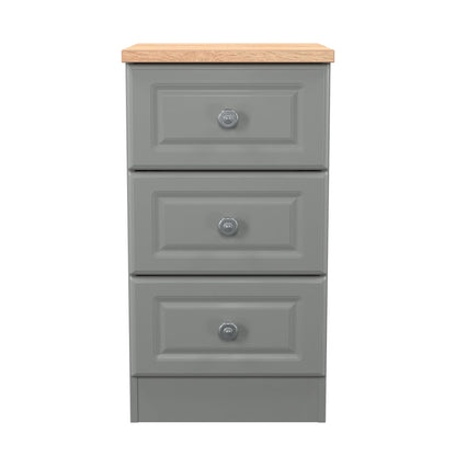 Norfolk Bedside Table Grey & Light Oak 3 Drawers 37cm