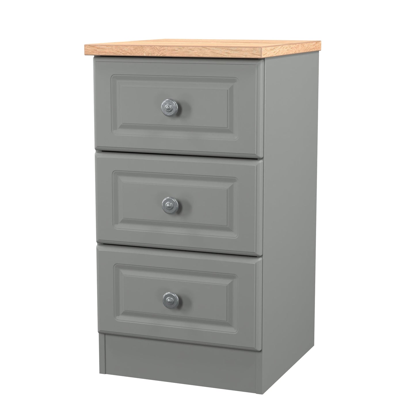 Norfolk Bedside Table Grey & Light Oak 3 Drawers 37cm
