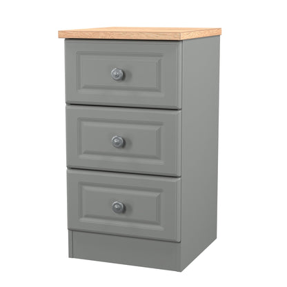 Norfolk Bedside Table Grey & Light Oak 3 Drawers 37cm