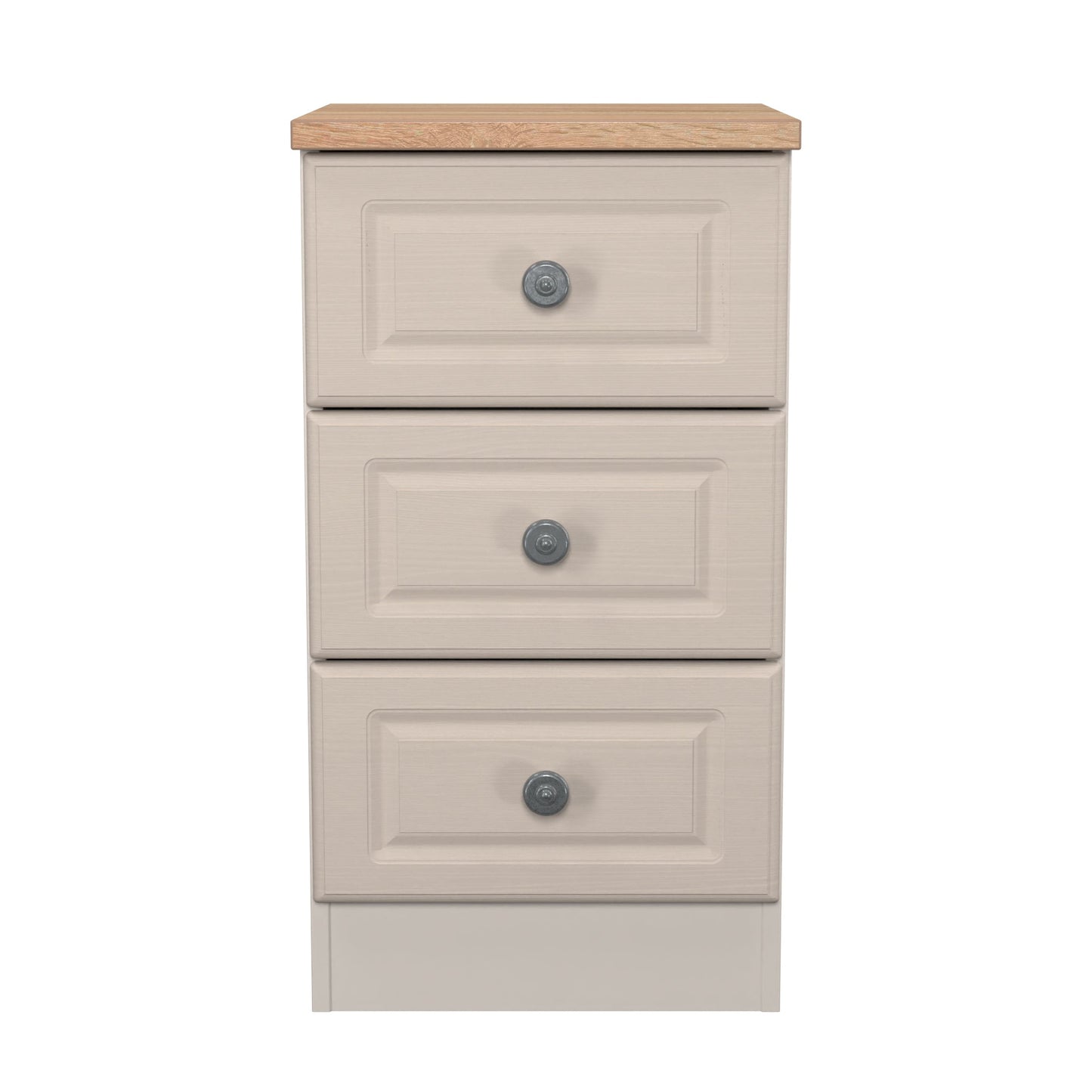 Norfolk Bedside Table Off-white & Light Oak 3 Drawers 37cm