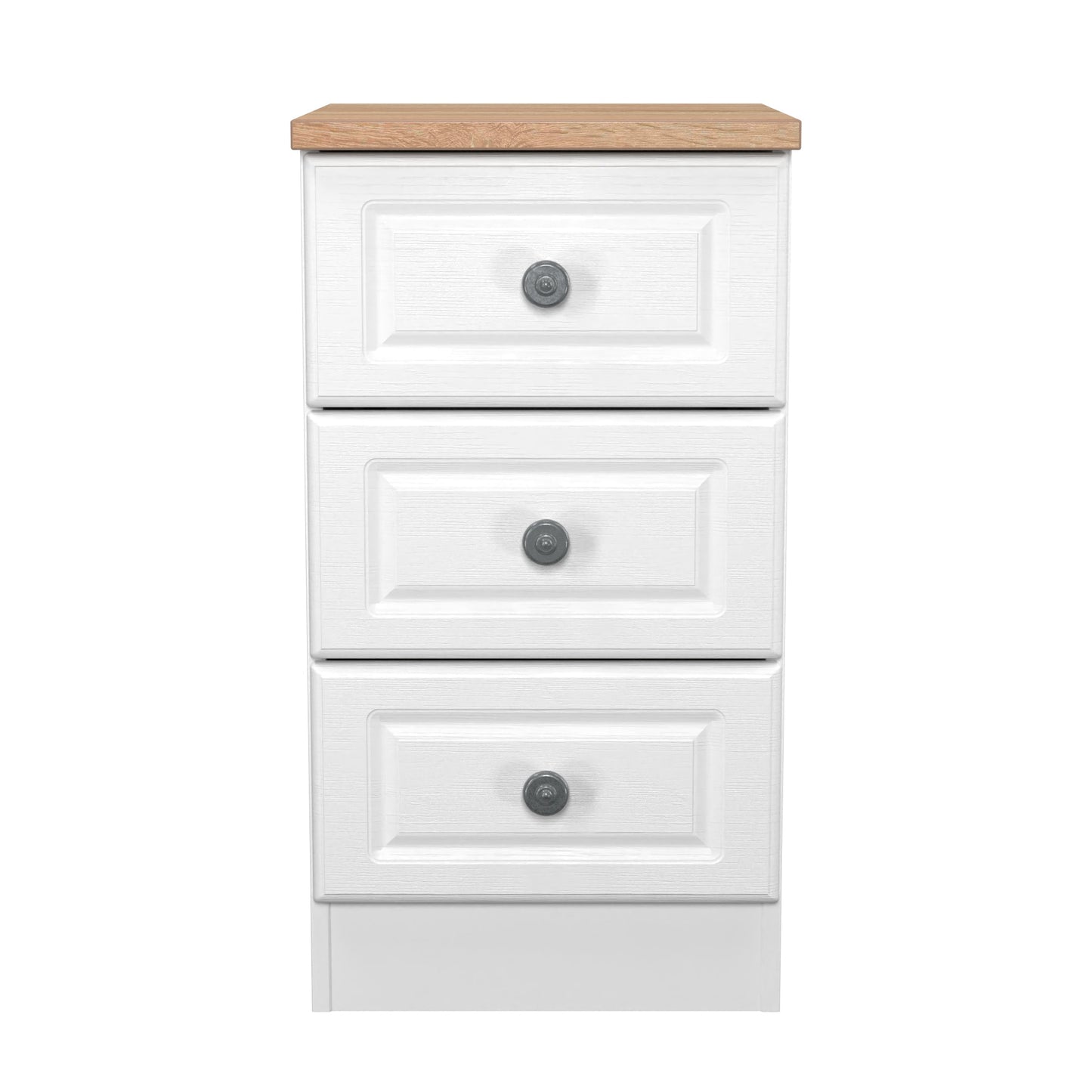 Norfolk Bedside Table White & Light Oak 3 Drawers 37cm