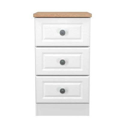 Norfolk Bedside Table White & Light Oak 3 Drawers 37cm