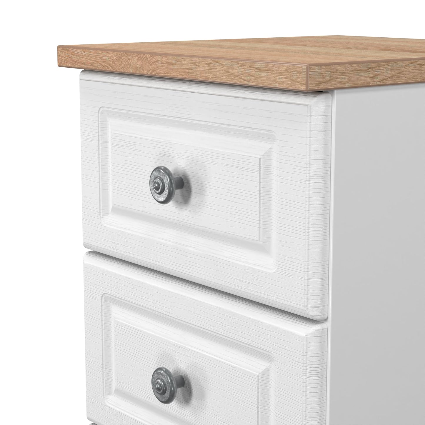 Norfolk Bedside Table White & Light Oak 3 Drawers 37cm