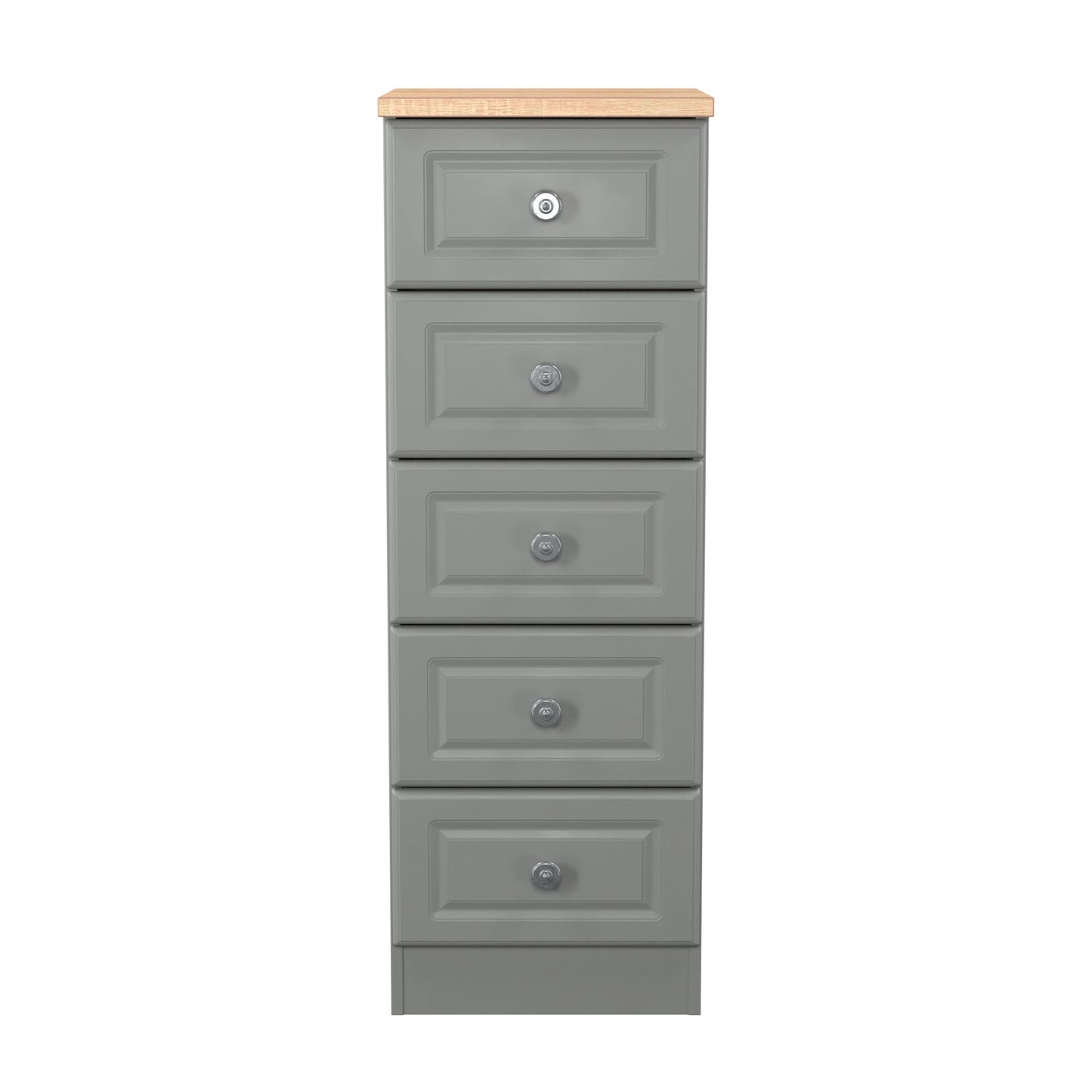 Norfolk Bedside Table Grey & Light Oak 5 Drawers 37cm