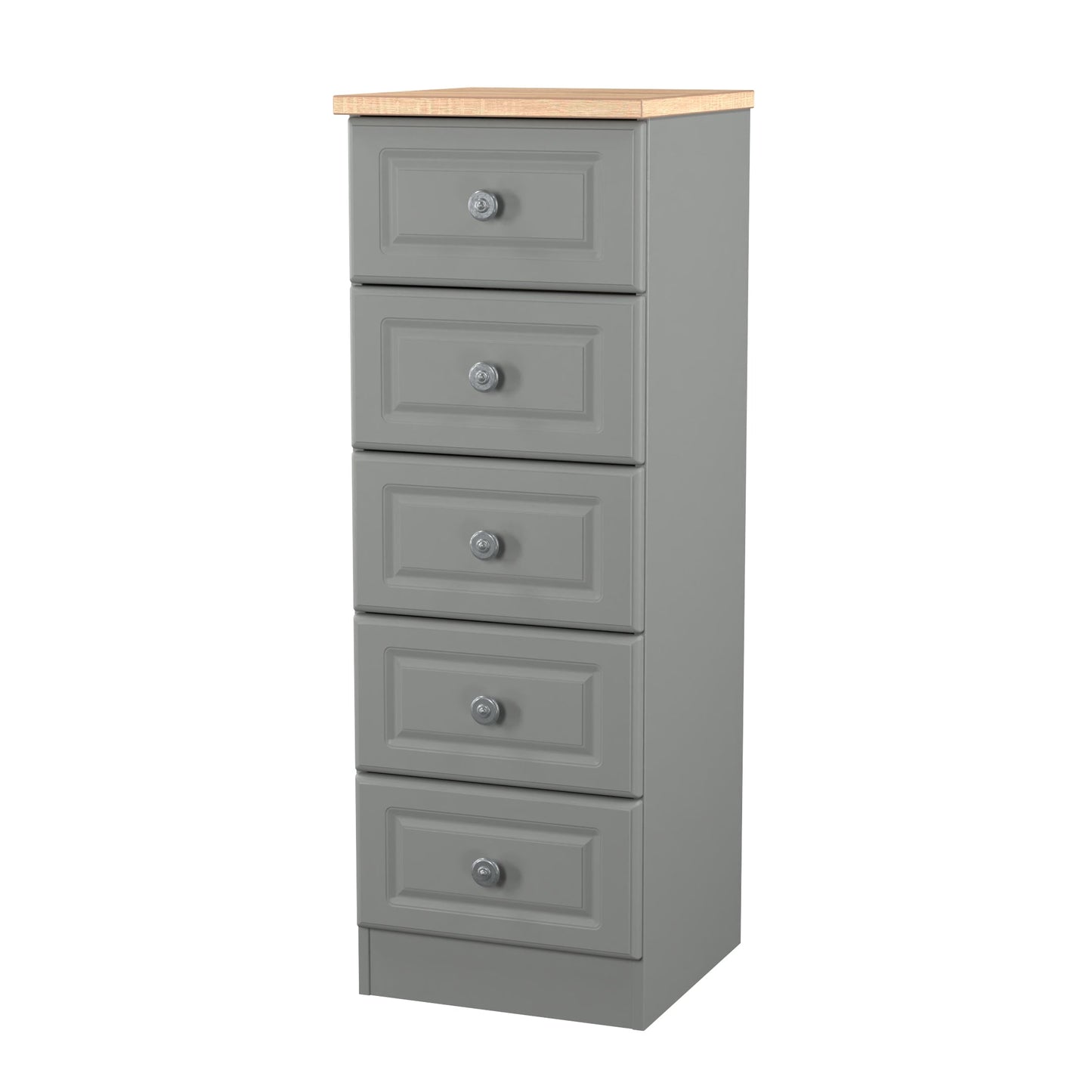 Norfolk Bedside Table Grey & Light Oak 5 Drawers 37cm