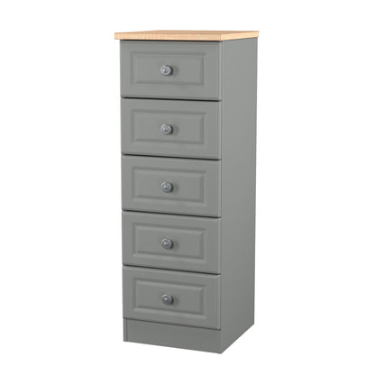 Norfolk Bedside Table Grey & Light Oak 5 Drawers 37cm