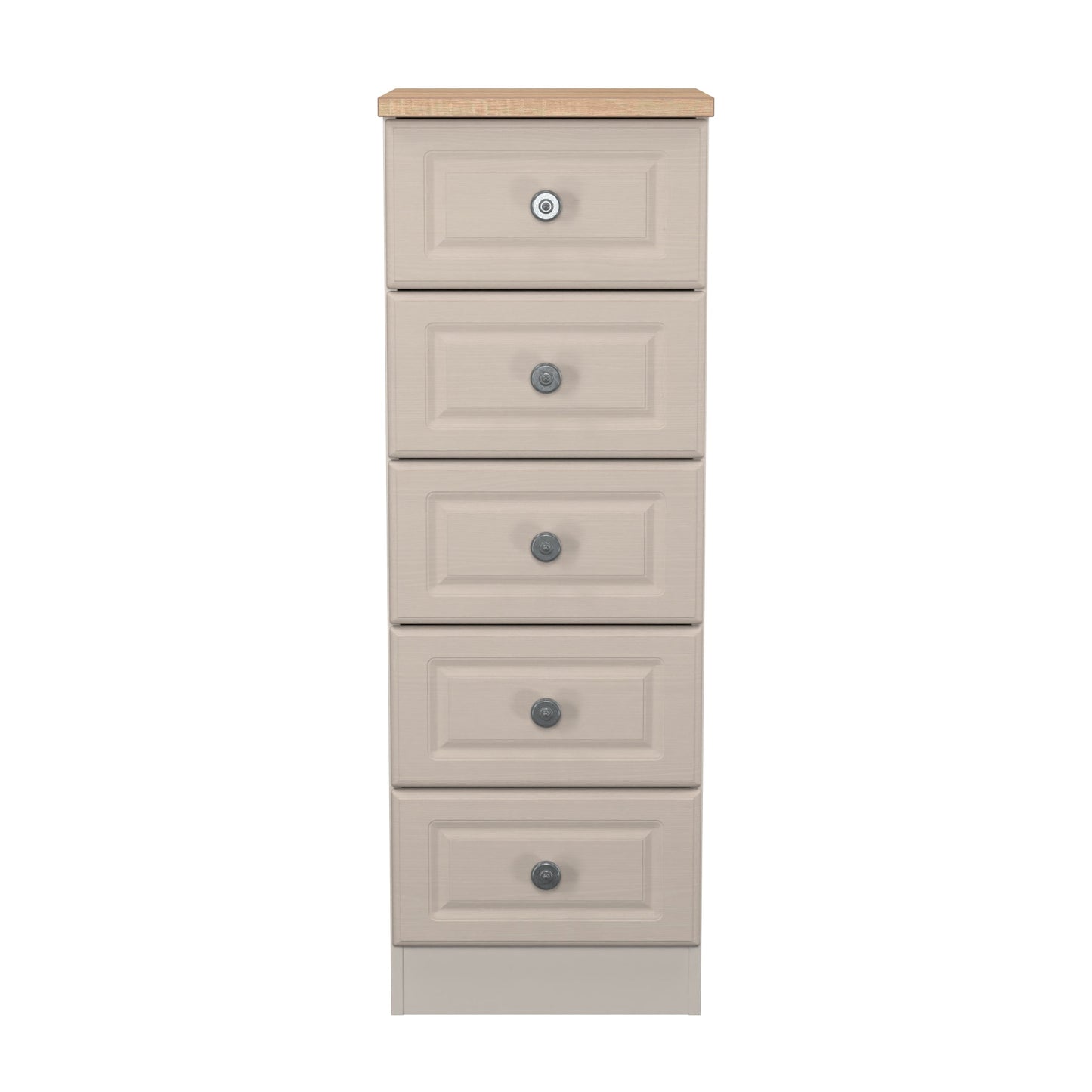 Norfolk Bedside Table Off-white & Light Oak 5 Drawers 37cm