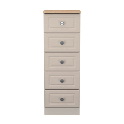 Norfolk Bedside Table Off-white & Light Oak 5 Drawers 37cm