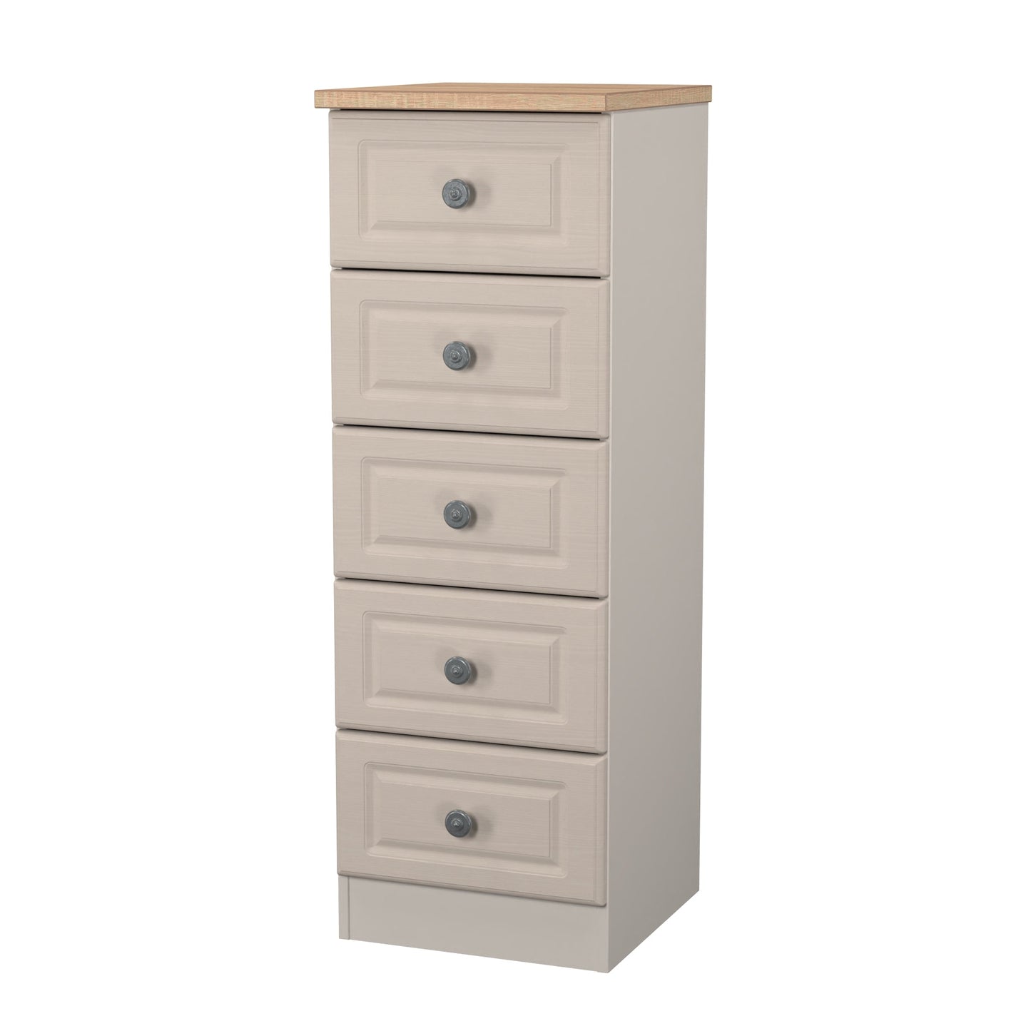 Norfolk Bedside Table Off-white & Light Oak 5 Drawers 37cm