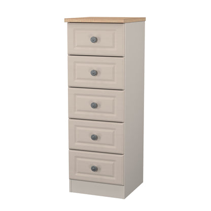 Norfolk Bedside Table Off-white & Light Oak 5 Drawers 37cm