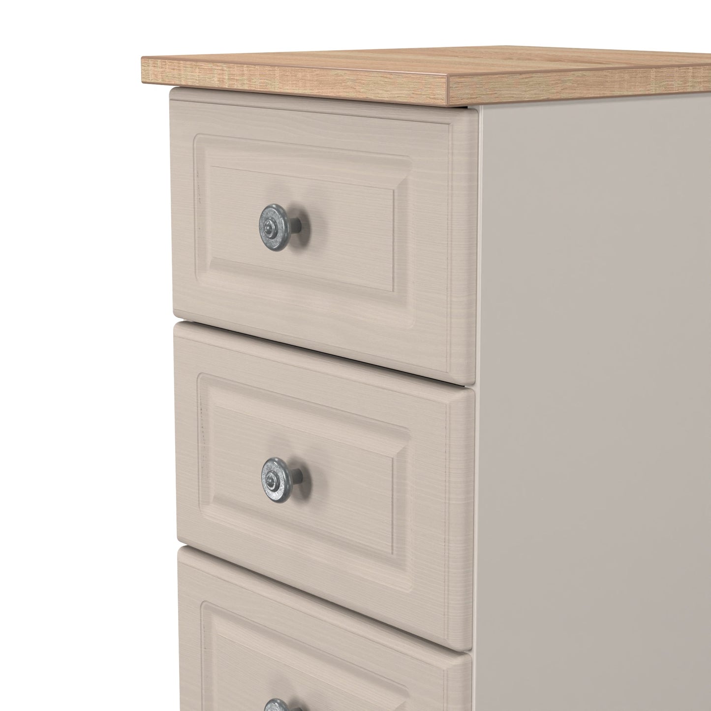 Norfolk Bedside Table Off-white & Light Oak 5 Drawers 37cm