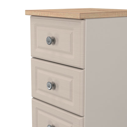 Norfolk Bedside Table Off-white & Light Oak 5 Drawers 37cm