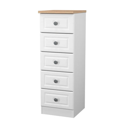 Norfolk Bedside Table White & Light Oak 5 Drawers 37cm