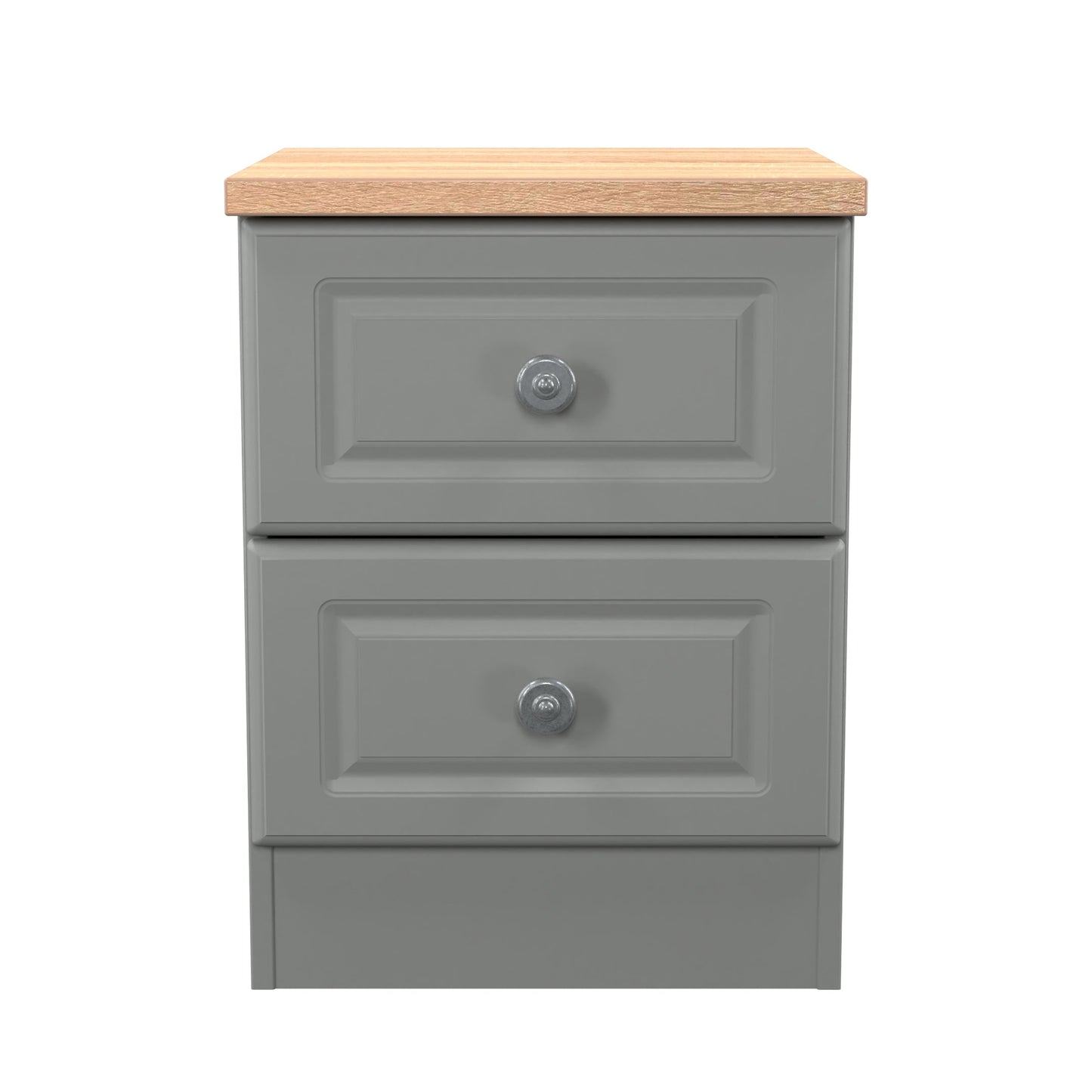 Norfolk Bedside Table Grey & Light Oak 2 Drawers 37cm