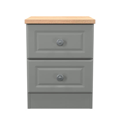 Norfolk Bedside Table Grey & Light Oak 2 Drawers 37cm
