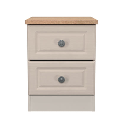 Norfolk Bedside Table Off-white & Light Oak 2 Drawers 37cm