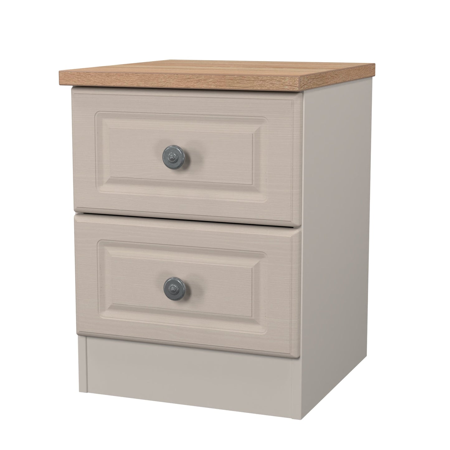 Norfolk Bedside Table Off-white & Light Oak 2 Drawers 37cm