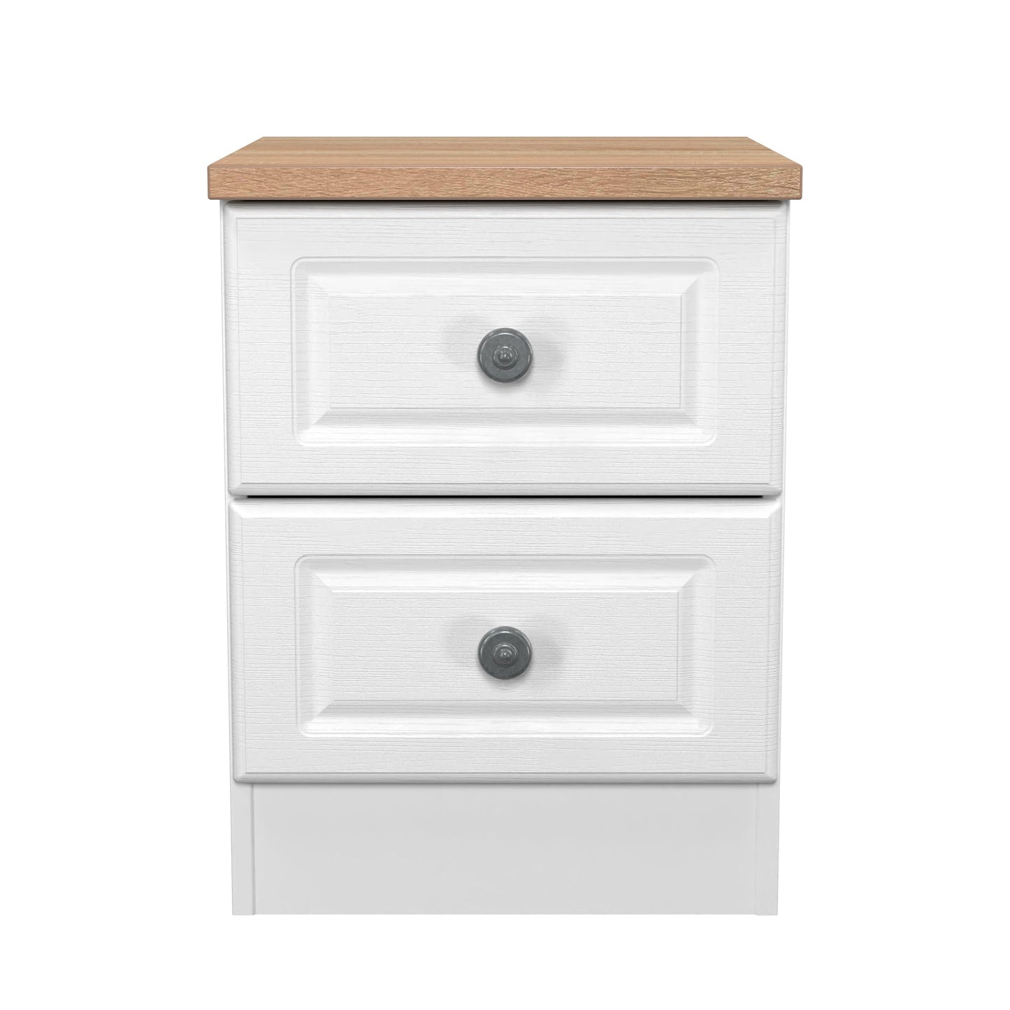 Norfolk Bedside Table White & Light Oak 2 Drawers 37cm