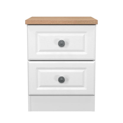 Norfolk Bedside Table White & Light Oak 2 Drawers 37cm