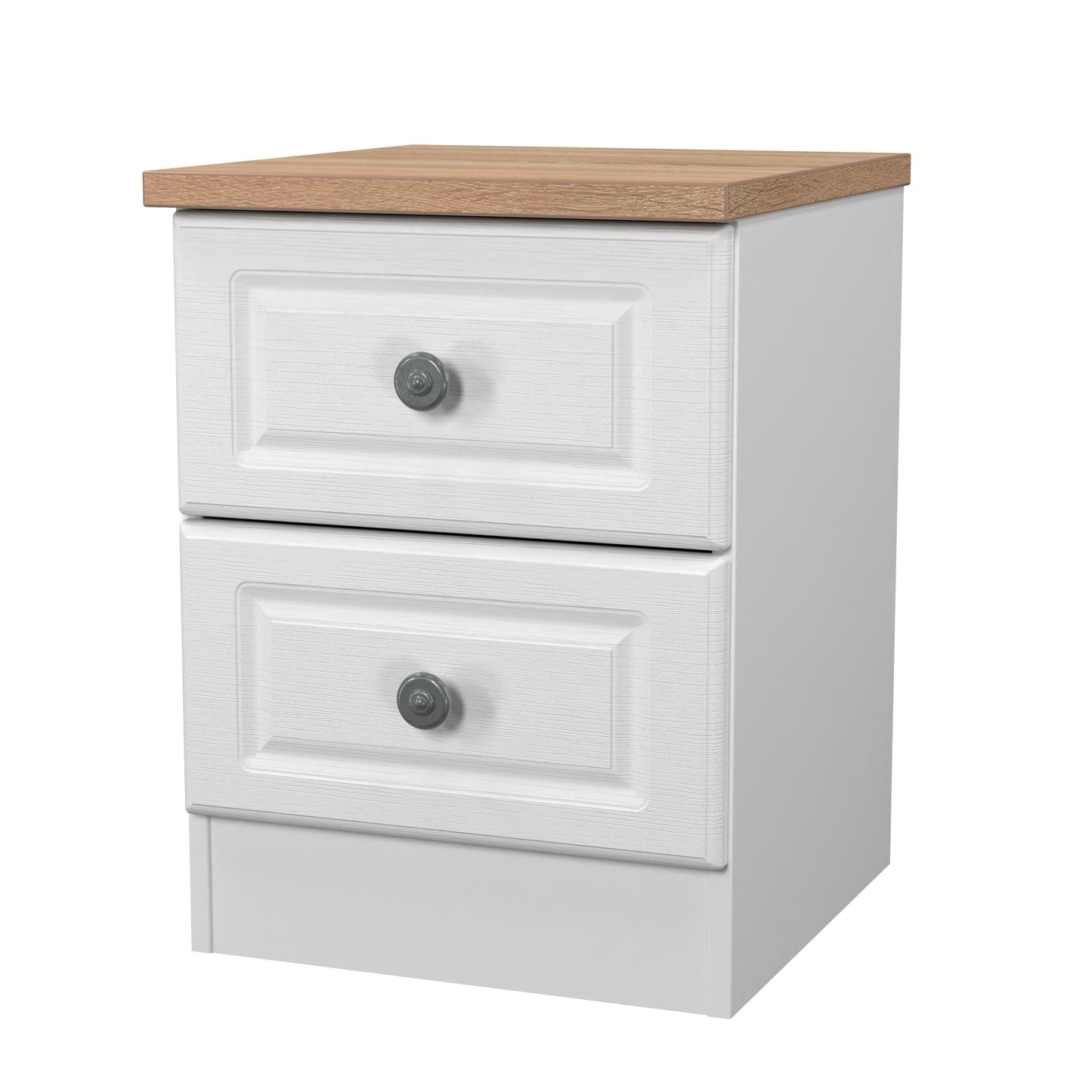 Norfolk Bedside Table White & Light Oak 2 Drawers 37cm