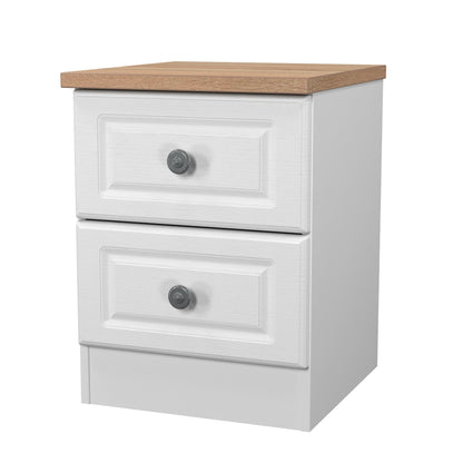 Norfolk Bedside Table White & Light Oak 2 Drawers 37cm