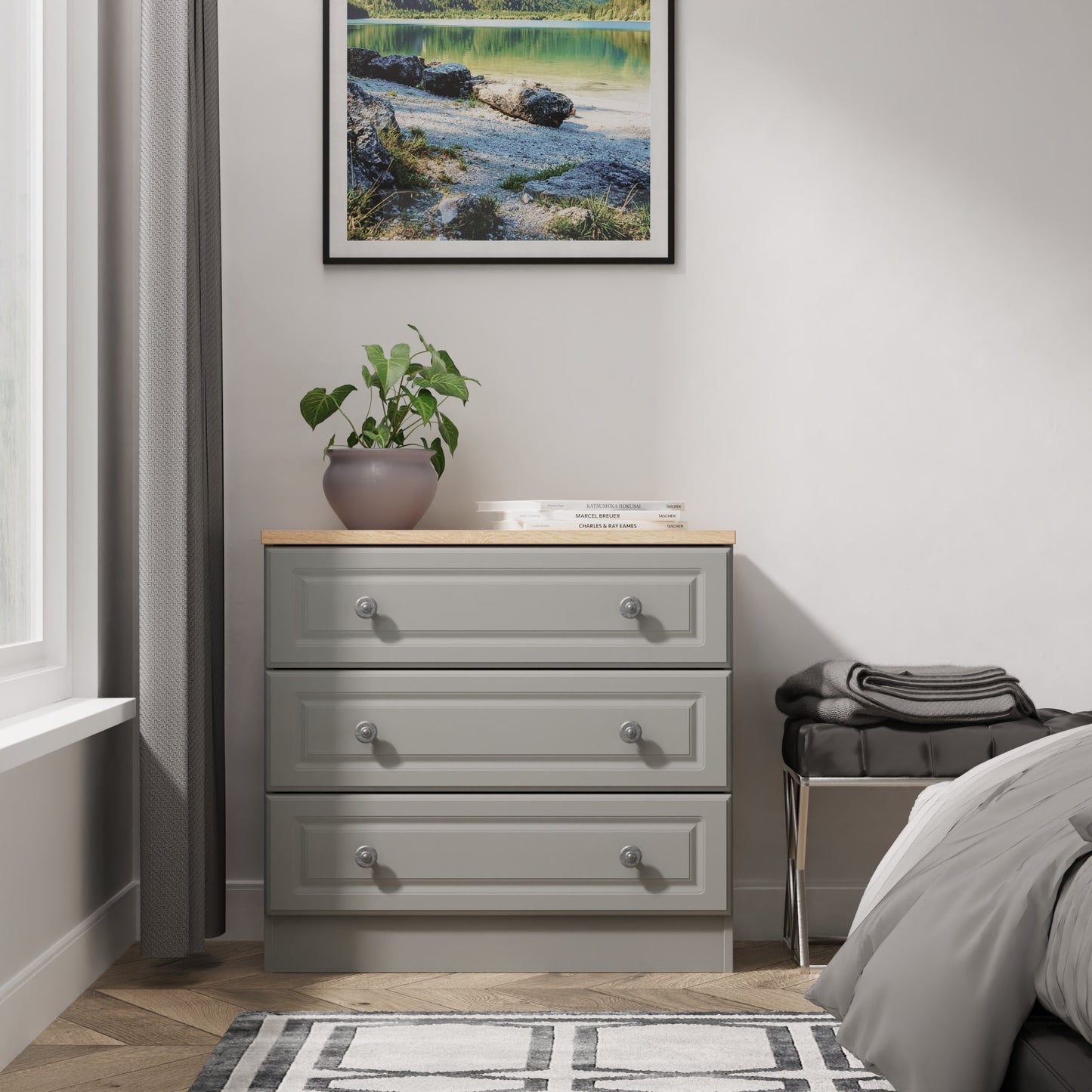 Norfolk Chest of Drawers Grey & Light Oak 3 Drawers 74cm