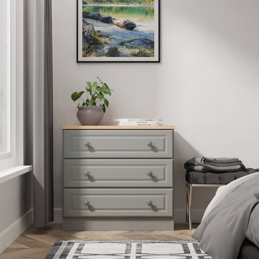 Norfolk Chest of Drawers Grey & Light Oak 3 Drawers 74cm