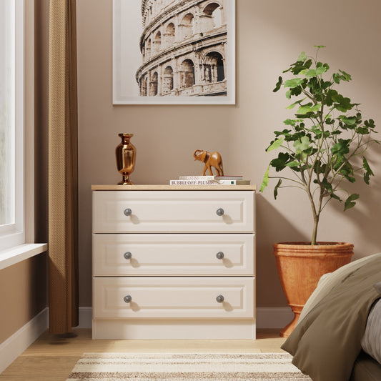 Norfolk Chest of Drawers Off-white & Light Oak 3 Drawers 74cm