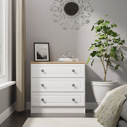 Norfolk Chest of Drawers White & Light Oak 3 Drawers 74cm