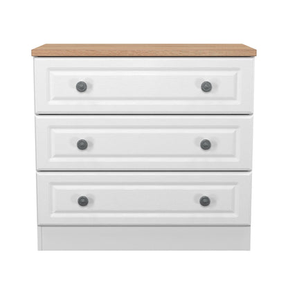 Norfolk Chest of Drawers White & Light Oak 3 Drawers 74cm