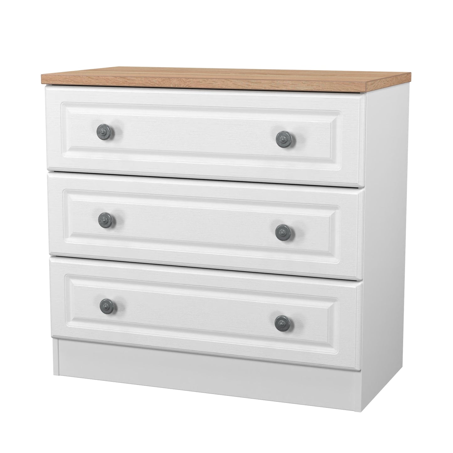 Norfolk Chest of Drawers White & Light Oak 3 Drawers 74cm