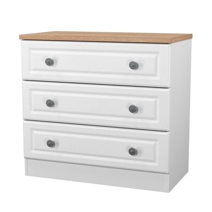 Norfolk Chest of Drawers White & Light Oak 3 Drawers 74cm