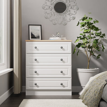 Norfolk Chest of Drawers White & Light Oak 4 Drawers 74cm