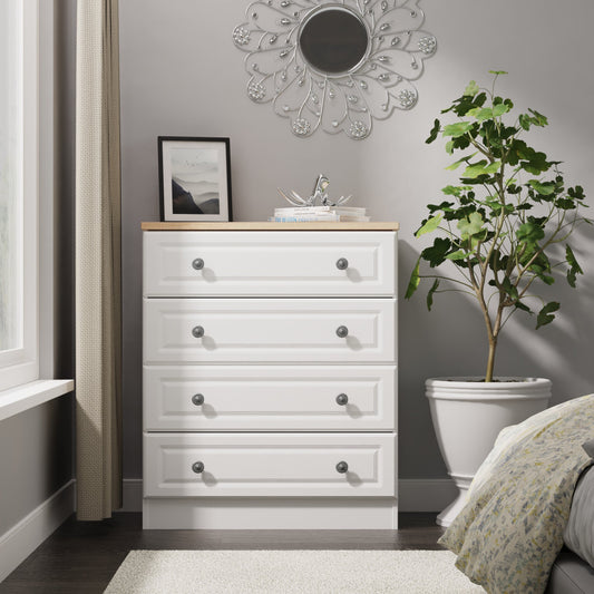 Norfolk Chest of Drawers White & Light Oak 4 Drawers 74cm
